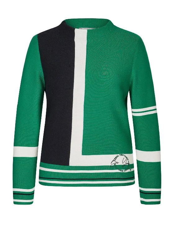 One Day Only – Huge Savings!Rabe Funnel Neck Colour Block Sweater, Emerald Multi