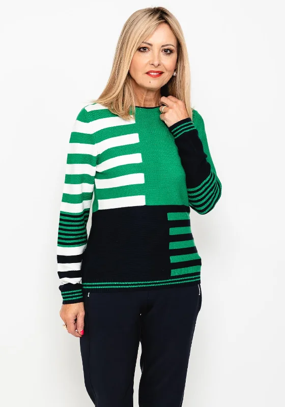 Unlock Huge Savings Now!Rabe Contrast Stripe Knit Sweater, Emerald Green Multi