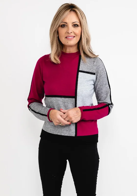 One Click Away from Big Savings!Rabe Colour Block Boxy Sweater, Fuchsia & Grey