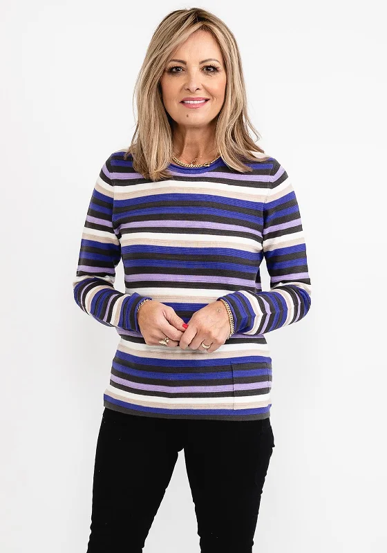 Your Shopping Wish, Our Discount Command!Rabe Striped Round Neck Sweater, Purple Multi