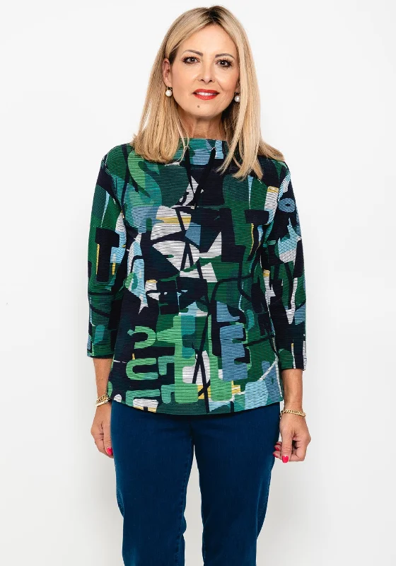 More Discounts, More Joy!Rabe Ribbed Drawstring Neck Knit Sweater, Navy & Green