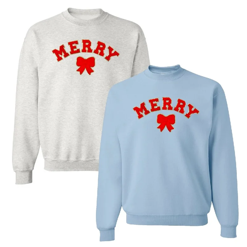 The Best Offers Are Here!Red Merry Letter Patch Crewneck Sweatshirt