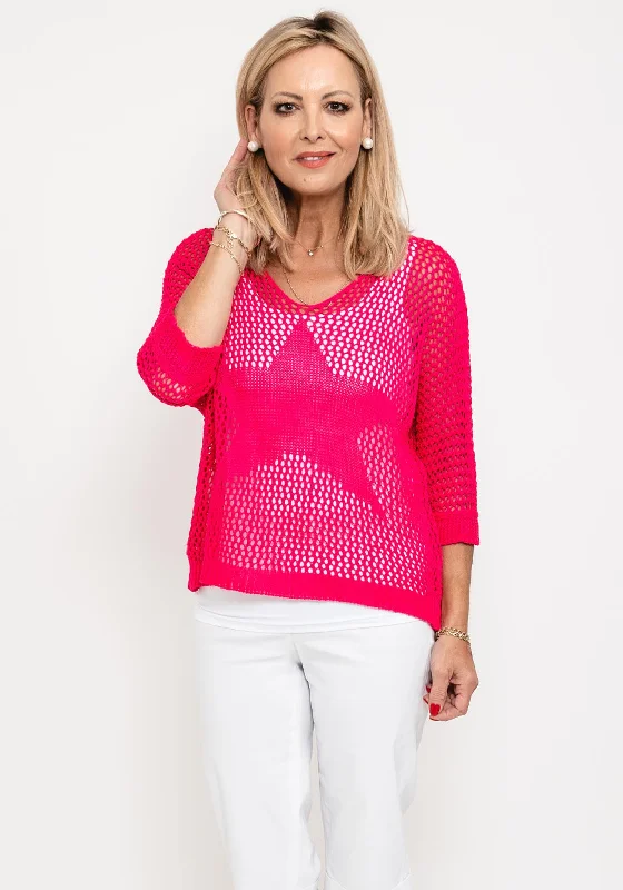 Don't Miss Out!Seventy1 One Size Crochet Star Knit Jumper, Cerise
