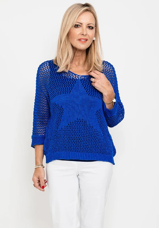 Limited Stock Available!Seventy1 One Size Crochet Star Knit Jumper, Royal Blue