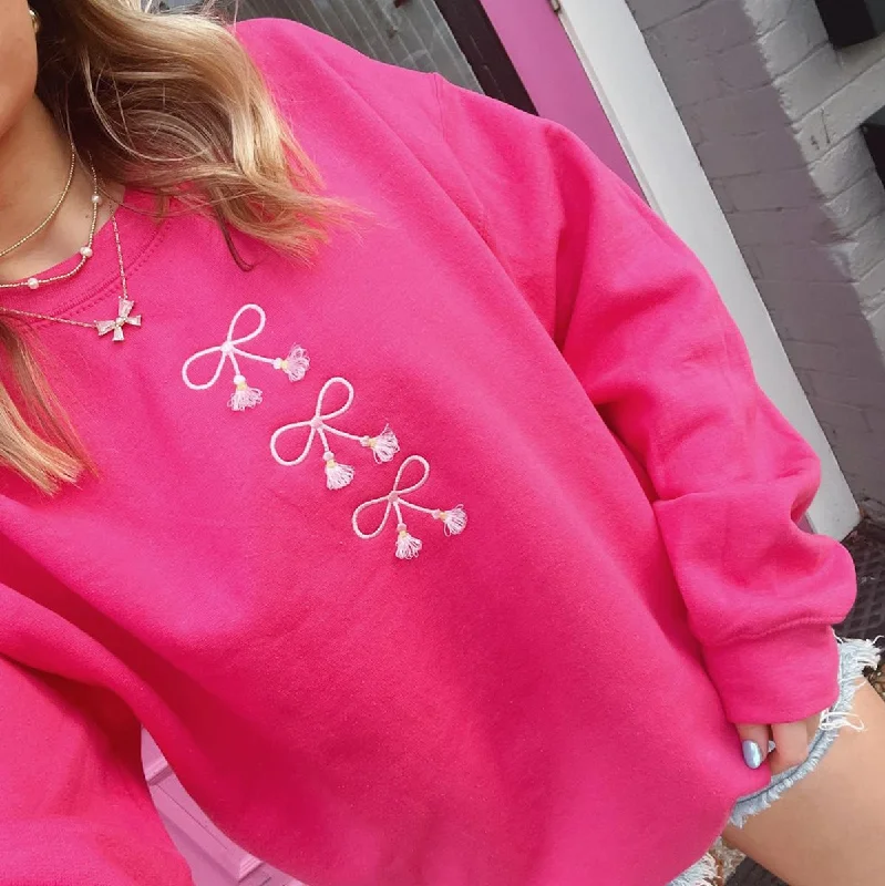 Best Offers of the Month!Embroidered Tasseled 'Bows' Sweatshirt