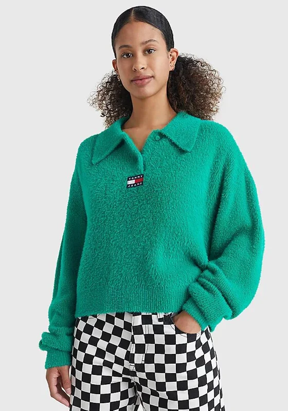 Only a Few Left – Order Now!Tommy Jeans Womens Furry Polo Sweater, Green