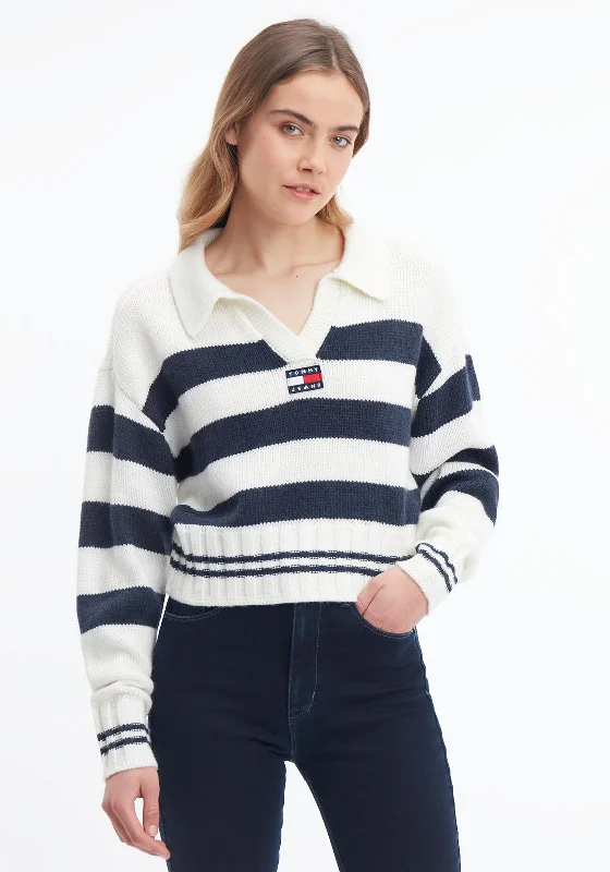 Hurry! While Supplies Last!Tommy Jeans Boxy Crop Stripe Polo Jumper, Twilight Navy