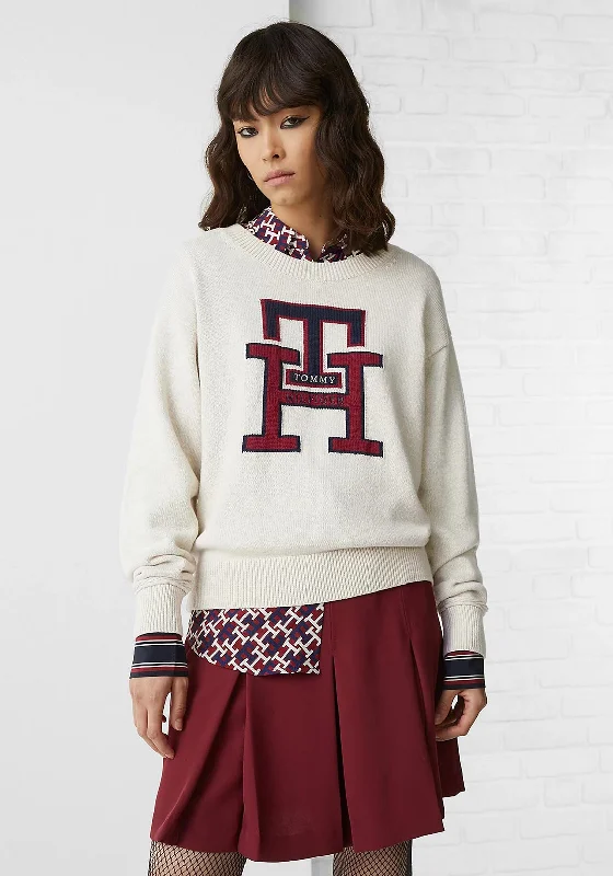 Every Deal is a Steal!Tommy Hilfiger Womens Monogram Jumper, Neutral