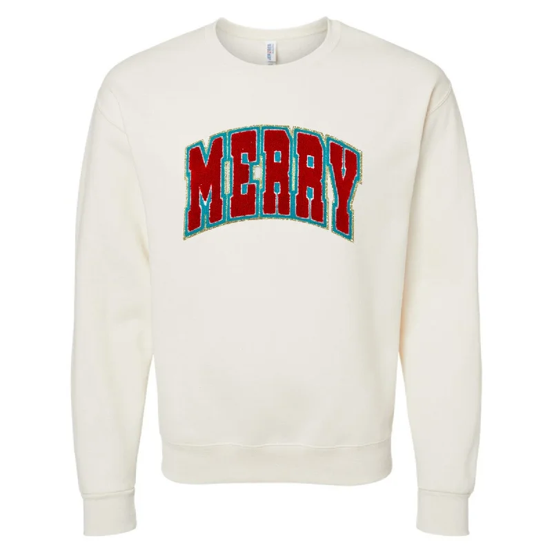 Great Deals, Just for You!'Varsity Merry' Letter Patch Crewneck Sweatshirt