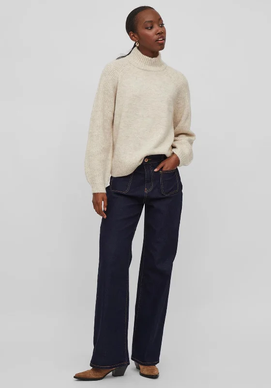 Limited Time Offer!Vila Melia High Neck Jumper, Super Light Natural