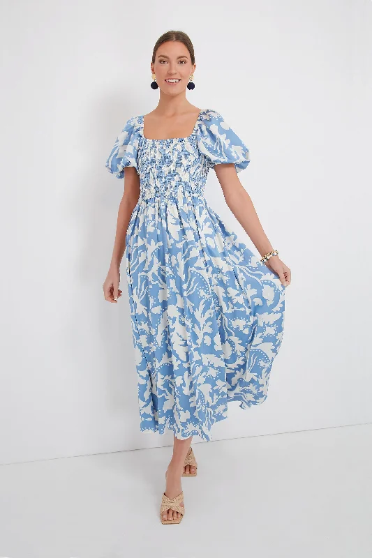 Your Shopping Wish, Our Discount Command!Blue Puff Sleeve Midi Dress