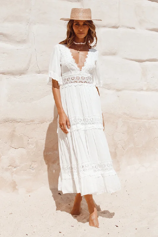 Save Up to 50% Off!Cowboy Midi Dress White