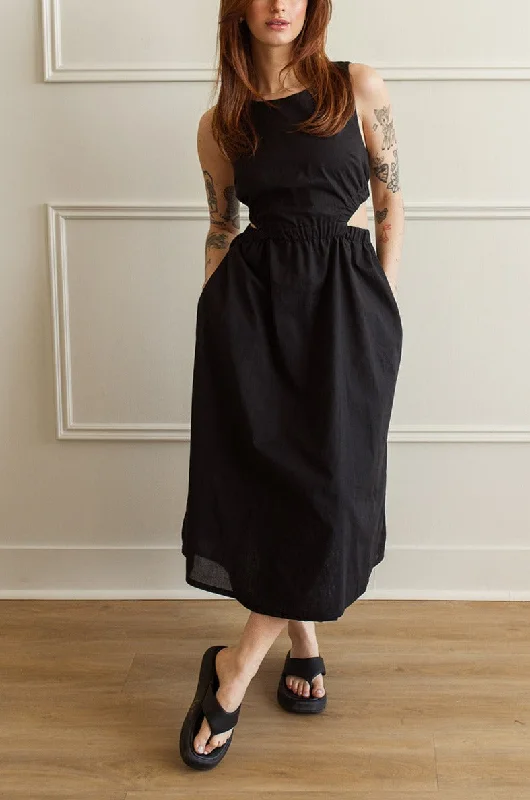 Flash Deals – Act Quickly!Eleonor | Black Midi Dress w/ Cut-Out