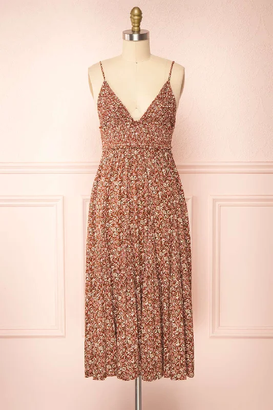 Shop Now and Save!Faiza | Floral V-Neck Midi Dress w/ Thin Straps