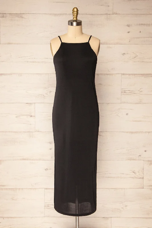 The Best Sale of the Year!Faulina | Loose Black Halter Midi Dress