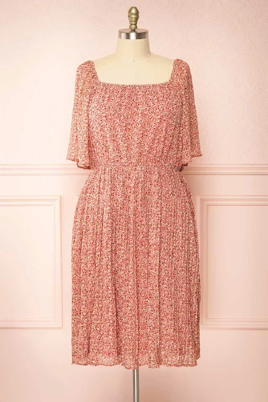 Steals and Deals Await!Hateya | Plus Size Short Sleeve Floral Midi Dress