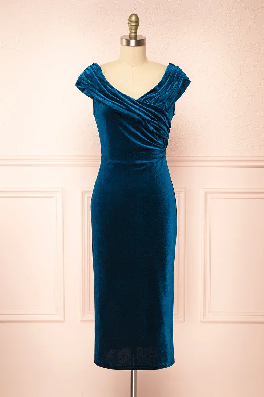 Save More When You Shop More!Hesperia | Teal Velvet Midi Dress