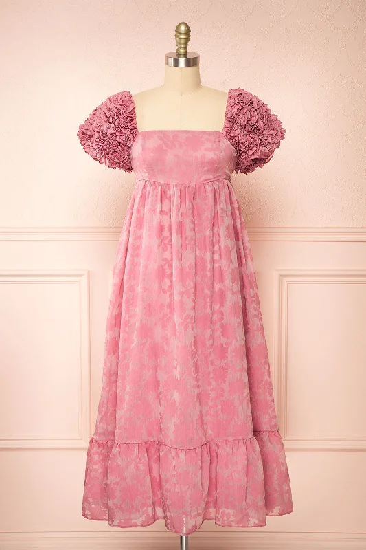 Price Drop Alert!Leviosa | Dark Pink Midi Dress w/ Empire Waist