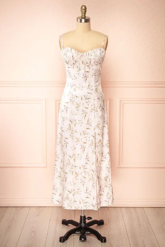 Unbeatable Prices!Midya | Lilac Floral Midi Dress w/ Slit