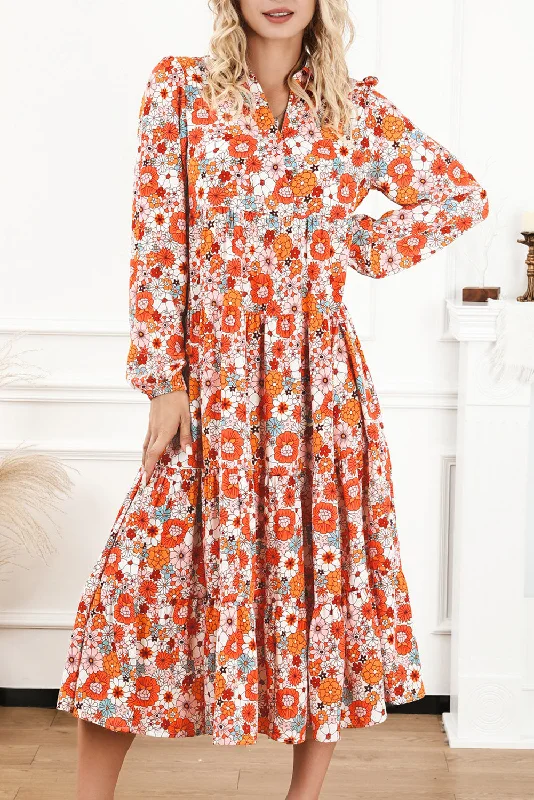 Stock Up and Save!Floral Collared Tiered Midi Dress