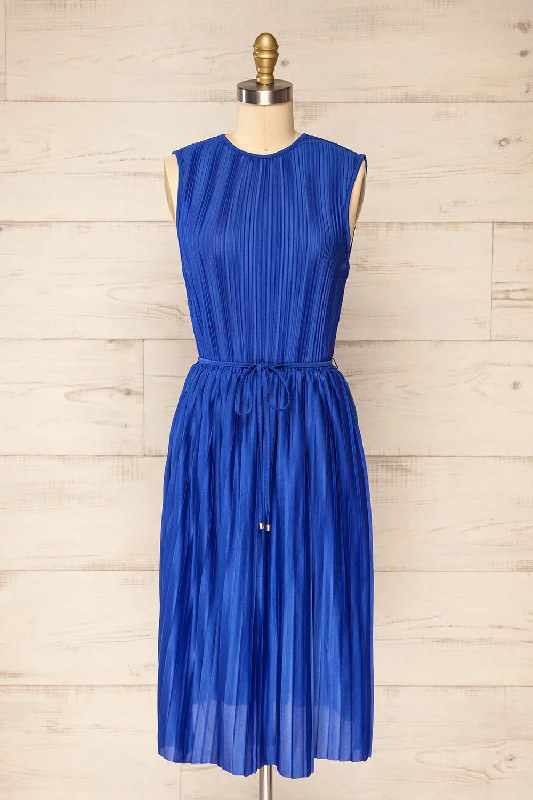 Best Offers of the Month!Padstow Blue | Sleeveless Pleated Midi Dress