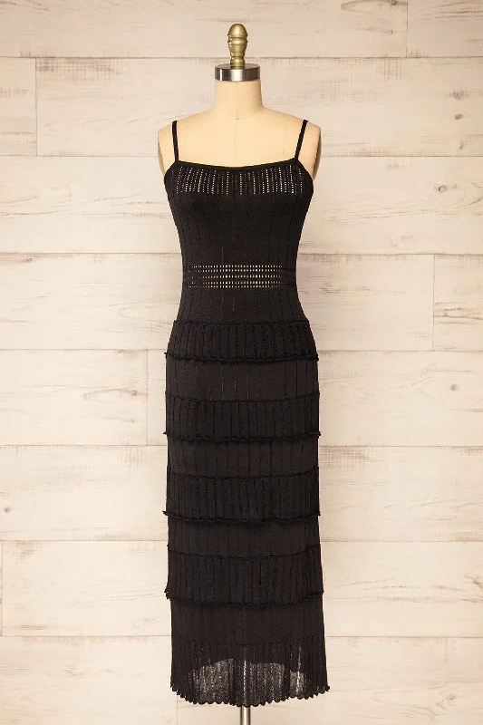 Get More, Spend Less – Shop Now!Rotherwick | Black Knit Openwork Midi Dress