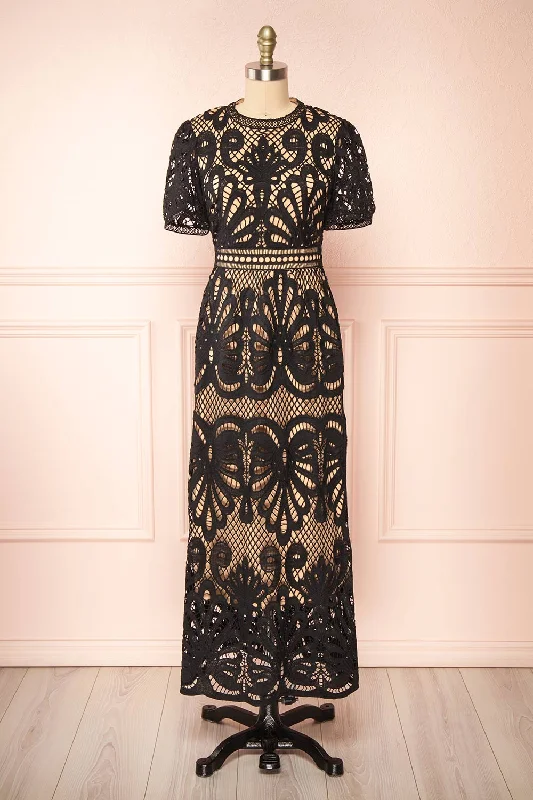 Hurry! While Supplies Last!Shevona Black | Crocheted Lace Midi Dress