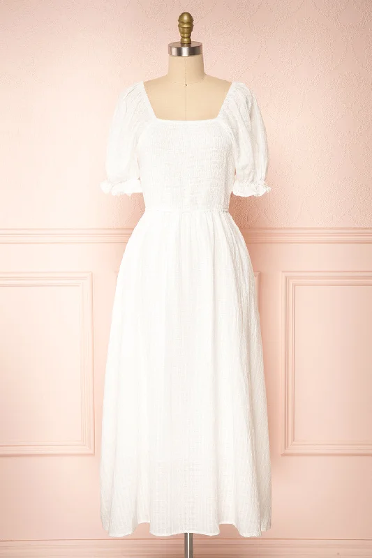 Your Wallet Will Thank You!Undume | White Midi Dress w/ Puffy Sleeves