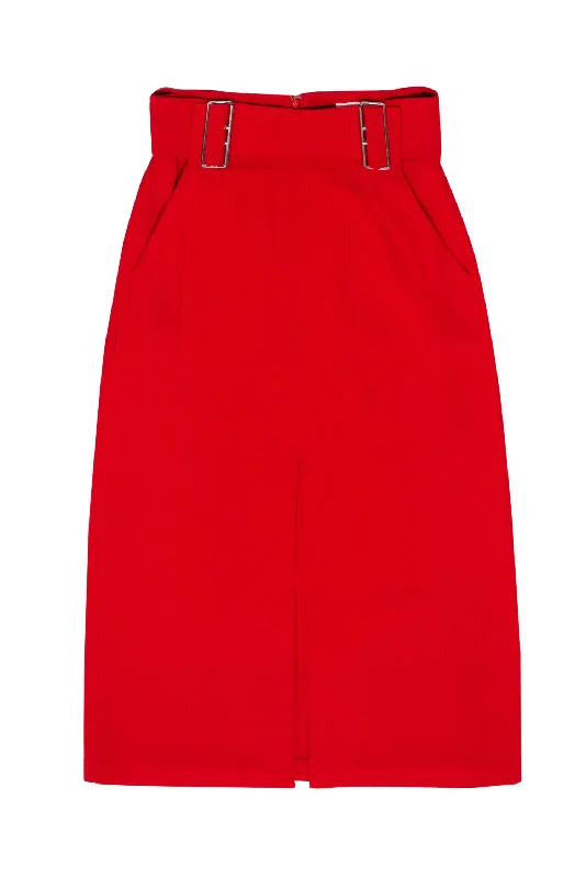 Shop Today, Save Tomorrow!A.L.C. - Red Belted Midi Skirt w/ Front Slit Sz 6