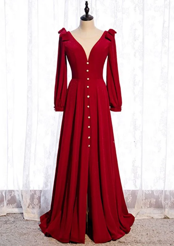 Shop the Hottest Deals!A-Line Burgundy Velvet Long Sleeve Prom Dress With Split cg19902 Shop the Hottest Deals!A-Line Burgundy Velvet Long Sleeve Prom Dress With Split cg19902