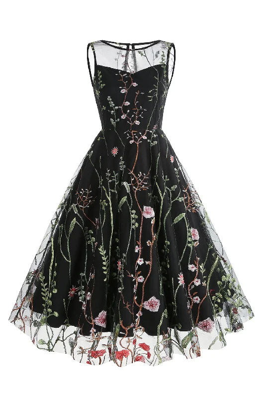 Limited-Time Price Drop!A Line Jewel Black Vintage Dress with Embroidery