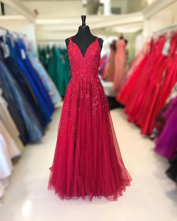 Stock Up and Save!A-line Red Lace Long Prom Dress    cg19855