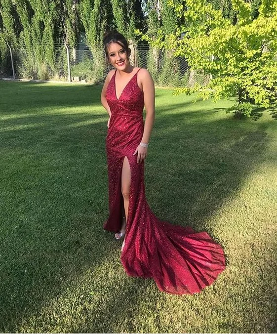 Seasonal Sale – Shop Now!A-line V Neck Long Prom Dress With Train    cg19845