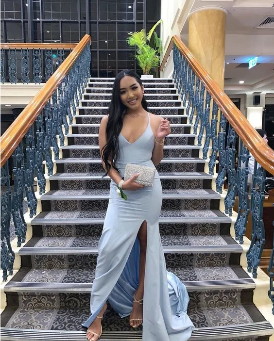 Everything Must Go!A-line V Neck Mermaid Long Prom Dress Side Split    cg19844
