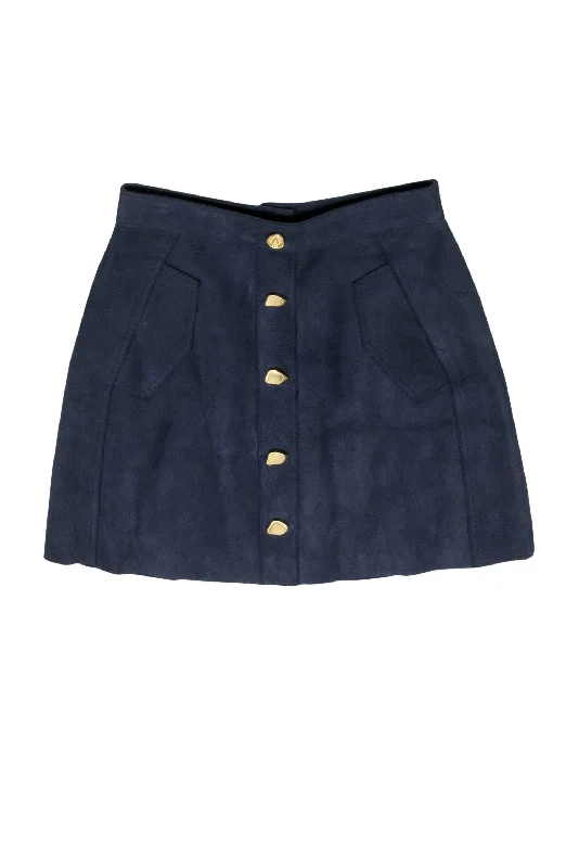 Your Chance to Save is Now!Aje - Navy Suede Miniskirt w/ Gold Buttons Sz 8