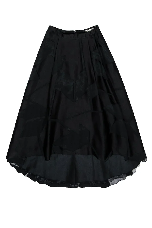 Shop Early, Save Big!Alice & Olivia - Black Satin High-Low Midi Skirt Sz 2