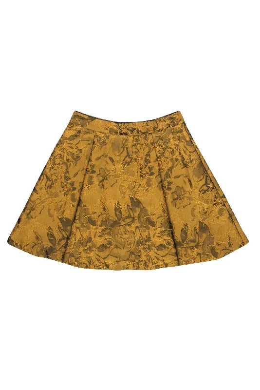 Instant Savings Await!Alice & Olivia - Metallic Mustard Floral Brocade & Embroidered Circle Skirt Sz 6 Instant Savings Await!Alice & Olivia - Metallic Mustard Floral Brocade & Embroidered Circle Skirt Sz 6