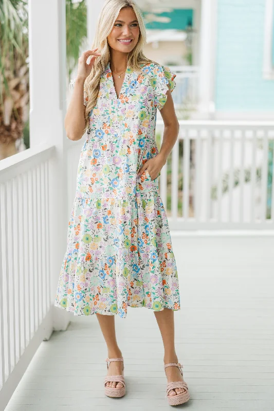 Find the Best Deals Here!Always Ready Cream White Floral Midi Dress