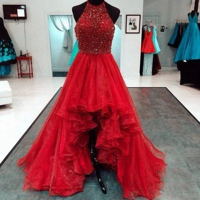 The Best Offers Are Here!Beaded Halter Organza Ruffles High Low Prom Dresses,Red Heavy Handmade Wedding Bridal Gown cg19859 The Best Offers Are Here!Beaded Halter Organza Ruffles High Low Prom Dresses,Red Heavy Handmade Wedding Bridal Gown cg19859