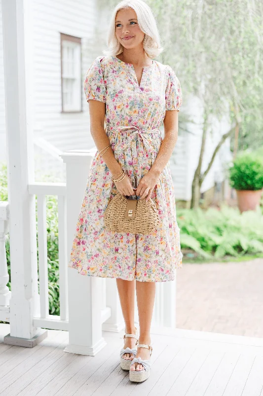Snag the Best Prices Now!Best Days Ahead Lavender Purple Ditsy Floral Midi Dress