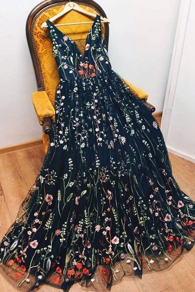 Get It Before It’s Gone!Black Floral Lace V Neck Long A Line Prom Dress, Evening Dress cg19857 Get It Before It’s Gone!Black Floral Lace V Neck Long A Line Prom Dress, Evening Dress cg19857
