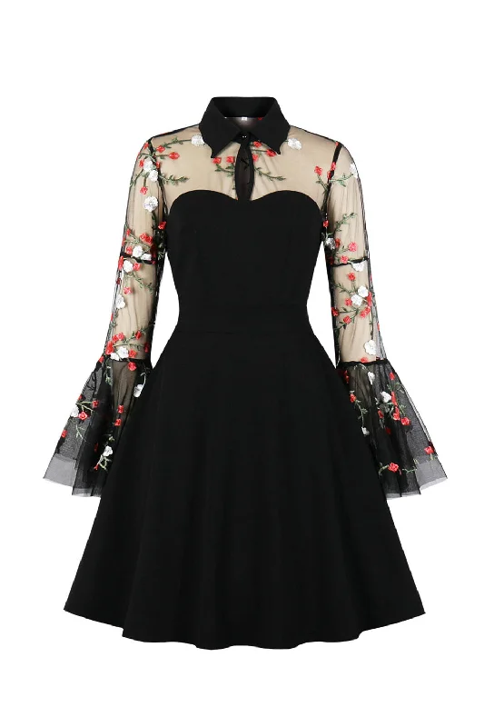 Snag the Best Prices Now!Black Long Sleeves Halloween Dress with Embroidery