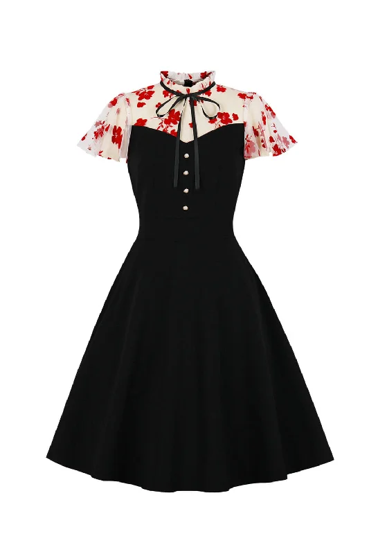 Get It Before It’s Gone!Black Printed Vintage 1950s Swing Dress
