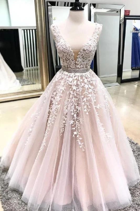 Shop More, Spend Less!Blush Pink V Neck Open Back Long Beaded Formal Prom Dress With Applique cg19894 Shop More, Spend Less!Blush Pink V Neck Open Back Long Beaded Formal Prom Dress With Applique cg19894