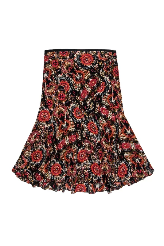 Lowest Prices Guaranteed!Diane von Furstenberg - Black, Red & Orange Bohemian Print Silk Midi Skirt Sz 6 Lowest Prices Guaranteed!Diane von Furstenberg - Black, Red & Orange Bohemian Print Silk Midi Skirt Sz 6