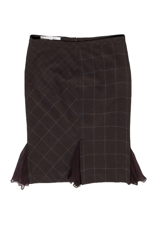 Time to Save Big!Diane von Furstenberg - Brown & Purple Plaid Pencil Skirt w/ Flounce Hem Sz 6 Time to Save Big!Diane von Furstenberg - Brown & Purple Plaid Pencil Skirt w/ Flounce Hem Sz 6