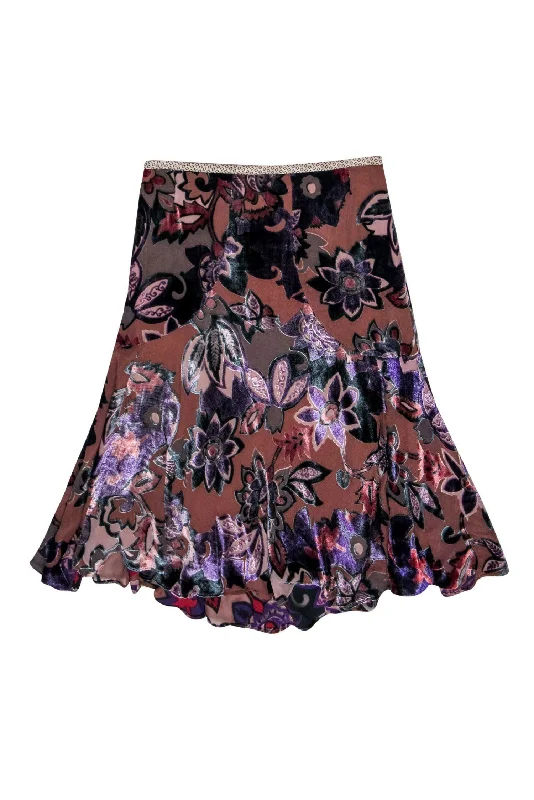 One Day Only – Huge Savings!Etro - Brown & Purple Velvet Floral Print Midi Skirt Sz 6 One Day Only – Huge Savings!Etro - Brown & Purple Velvet Floral Print Midi Skirt Sz 6