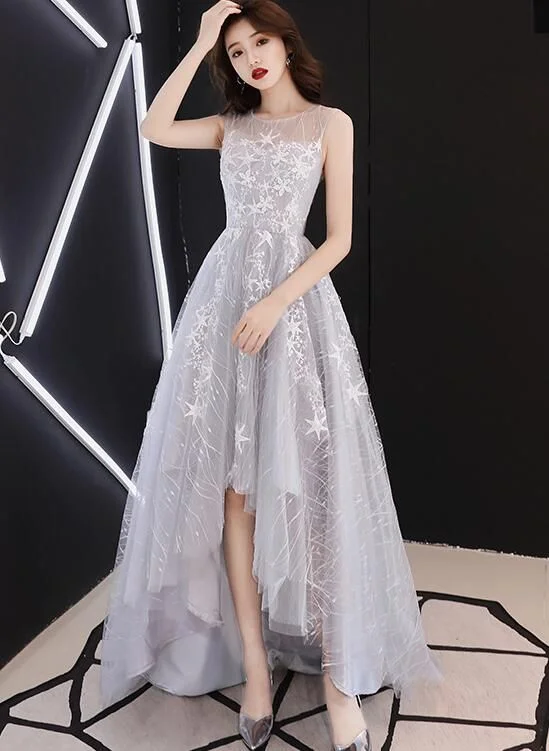 Limited Time Offer!fashion Prom Dresses Light Grey Lace High Low Round Neckline cg19770 Limited Time Offer!fashion Prom Dresses Light Grey Lace High Low Round Neckline cg19770
