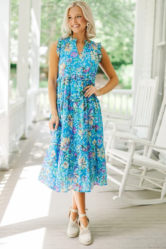 The Sale You’ve Been Waiting For!Fate: Start The Day Blue Floral Midi Dress