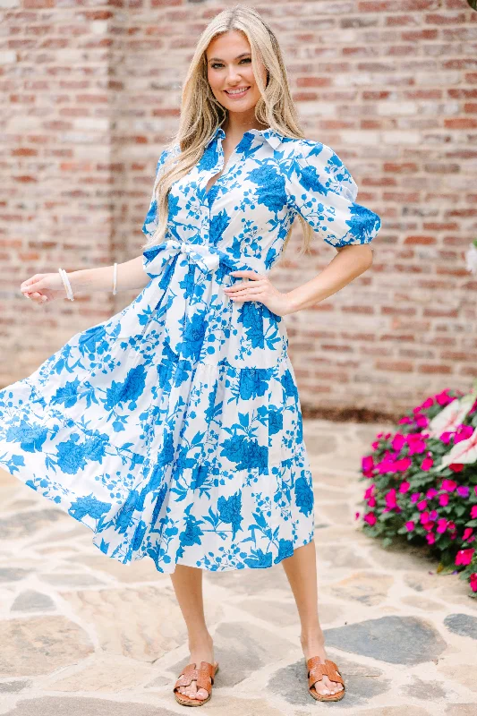 Bigger Savings, Better Shopping!Feeling Alive Blue Floral Midi Dress